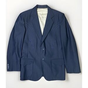 Vintage Tregos Westwear Cowboy Blazer Mens Size 40 BLUE Two Button Western BOISE
